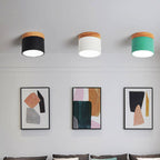 Scandinavian Macaron LED Ceiling Light | Wooden Accent Flush Mount