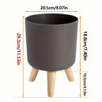 Modern Round Planter with Wooden Legs | Indoor & Outdoor Decorative Plant Pot