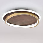 LED Modern Ceiling Lamp | Walnut & Gold Round Design