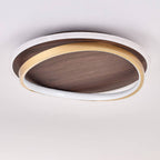 LED Modern Ceiling Lamp | Walnut & Gold Round Design