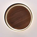 LED Modern Ceiling Lamp | Walnut & Gold Round Design