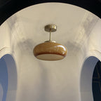 Vintage Brass Yellow Glass Ceiling Light | Semi-Flush Mount