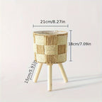 Bohemian Bamboo Woven Flower Stand | Handcrafted Rattan Planter with Wooden Legs
