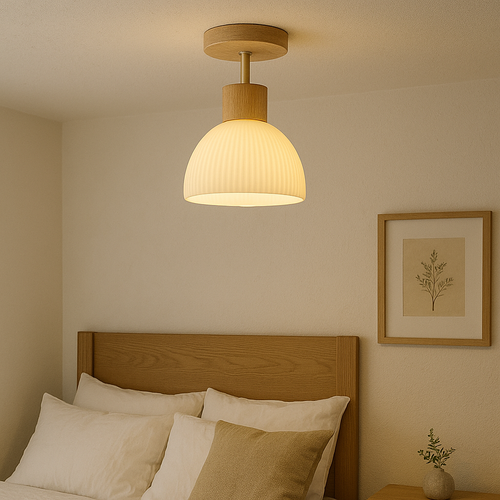 Ailse Ceiling Lamp | Natural Wood & Glass LED Fixture