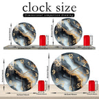 Blue & Gold Marble Wall Clock | Silent Wooden Design