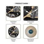 MarbellaTime | Modern Round Wooden Wall Clock | Silent Marble Design