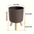 Modern Round Planter with Wooden Legs | Indoor & Outdoor Decorative Plant Pot