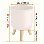 Modern Round Planter with Wooden Legs | Indoor & Outdoor Decorative Plant Pot