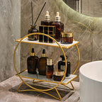 Double-Tiered Bathroom Organiser with Cat Ear Base | Stylish Metal Cosmetic & Skincare Shelf